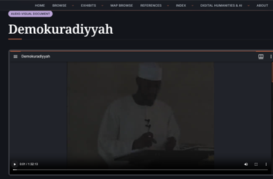 A video still from the IWAC audiovisual corpus: a preacher delivering a sermon titled Demokuradiyyah